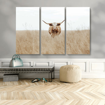 20927060-MGV-CV-36X24-Texas Longhorn Wall Art Canvas Print, Framed Lone Cattle Art Picture Print, Longhorn Bull Perfect Rustic Western Decor Artwork