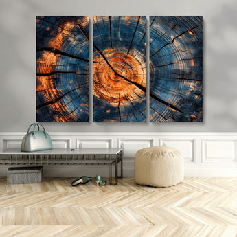 81894502-MGV-CV-48X32-3P-Burnt Wood Wall Art Canvas Print, Framed Aged Timber Art Picture Print, Rustic Tree Slice Perfect Rustic Decor Artwork for Home,