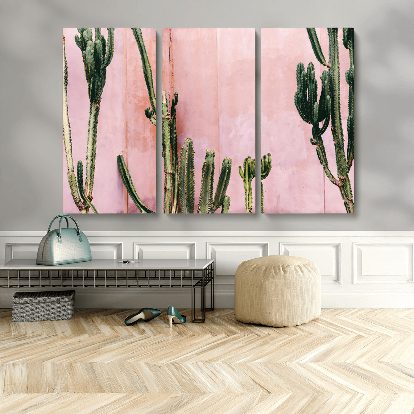 93119502-MGV-CV-36X24-Tall Cactus Wall Art Canvas Print, Framed Pink Wall Art Picture Print, Cactus Lines Perfect Modern Desert Decor Artwork