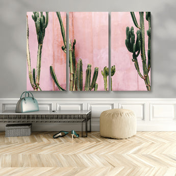 93119502-MGV-CV-36X24-Tall Cactus Wall Art Canvas Print, Framed Pink Wall Art Picture Print, Cactus Lines Perfect Modern Desert Decor Artwork