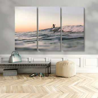 58502923-MGV-CV-36X24-Wave Rider Wall Art Canvas Print, Framed Ocean Wave Art Picture Print, Riding Surf Perfect Sunset Surf Decor Artwork