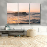 46299358-MGV-CV-36X24-Sunset Waves Wall Art Canvas Print, Framed Ocean Horizon Art Picture Print, Golden Water Perfect Golden Hour Coastal Decor Artwork