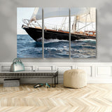 97168626-MGV-CV-48X32-3P-Sailing Yacht Wall Art Canvas Print, Framed Wooden Yacht Art Picture Print, Ocean Waves Perfect Nautical Coastal Decor Artwork