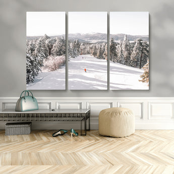 62119206-MGV-CV-36X24-Snowy Trail Wall Art Canvas Print, Framed Ski Slope Art Picture Print, Winter Pines Perfect Alpine Adventure Decor Artwork