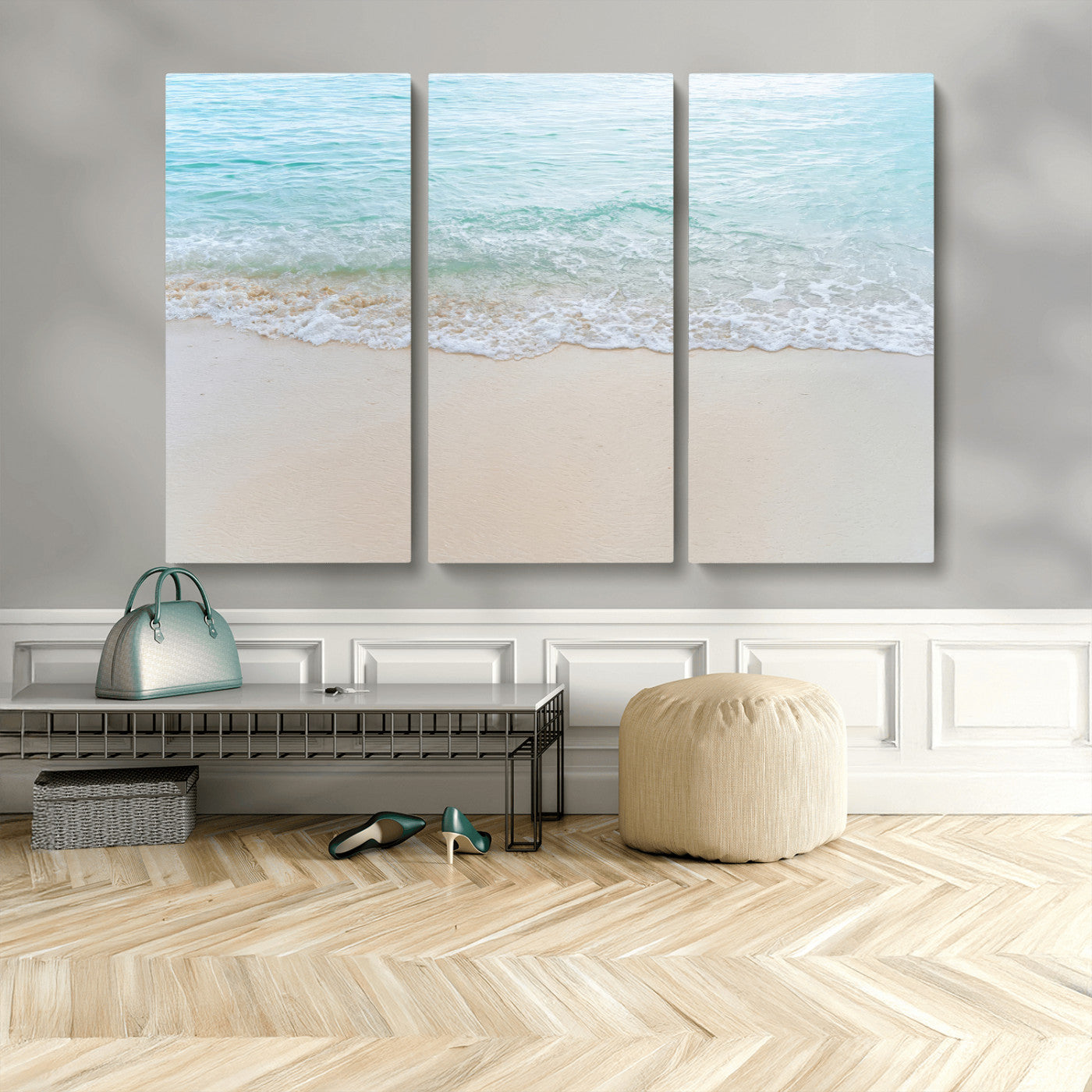 77194056-MGV-CV-36X24-Soft Shoreline Wall Art Canvas Print, Framed Gentle Waves Art Picture Print, Clear Water Perfect Minimalist Coastal Decor Artwork