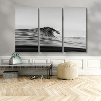 24029476-MGV-CV-36X24-Black Wave Wall Art Canvas Print, Framed Abstract Surf Art Picture Print, Minimalist Ocean Perfect Minimalist Coastal Decor