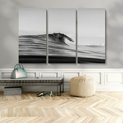 24029476-MGV-CV-36X24-Black Wave Wall Art Canvas Print, Framed Abstract Surf Art Picture Print, Minimalist Ocean Perfect Minimalist Coastal Decor