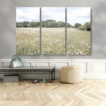 43258946-MGV-CV-36X24-Daisy Field Wall Art Canvas Print, Framed Pastel Flower Art Picture Print, Meadow Bloom Perfect Scandinavian Minimalist Decor