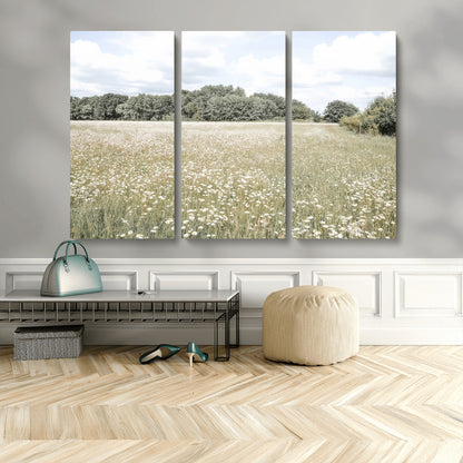 43258946-MGV-CV-36X24-Daisy Field Wall Art Canvas Print, Framed Pastel Flower Art Picture Print, Meadow Bloom Perfect Scandinavian Minimalist Decor