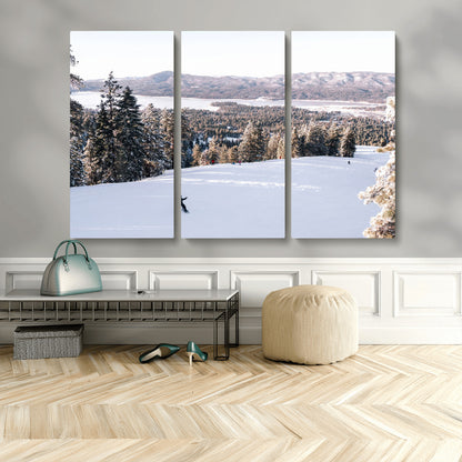 MGV-CV-48X32-3P - Snowy Mountain Wall Art Canvas Print, Framed Ski Slope Art Picture Print, Winter Forest Perfect Modern Rustic Decor Artwork