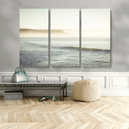 39310633-MGV-CV-36X24-Coastal Cliffs Wall Art Canvas Print, Framed Misty Ocean Art Picture Print, Morning Light Perfect Minimalistic Coastal Decor