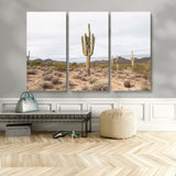 96147924-MGV-CV-48X32-3P-Saguaro Cactus Wall Art Canvas Print, Framed Desert Cactus Art Picture Print, Earthy Desert Perfect Southwestern Boho Decor