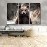 47112103-MGV-CV-36X24-Brown Bear Wall Art Canvas Print, Framed Forest Wildlife Art Picture Print, Woodland Bear Perfect Rustic Cabin Decor Artwork