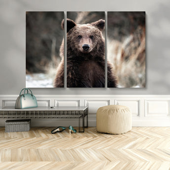 47112103-MGV-CV-36X24-Brown Bear Wall Art Canvas Print, Framed Forest Wildlife Art Picture Print, Woodland Bear Perfect Rustic Cabin Decor Artwork