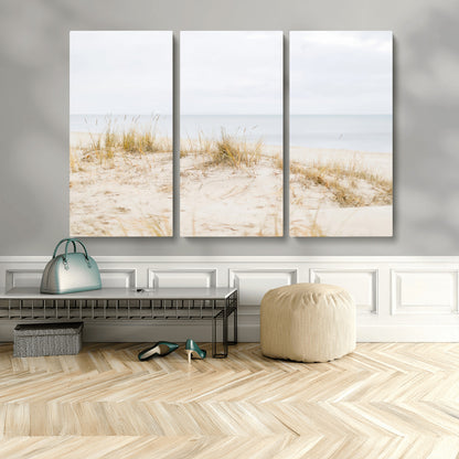 13146857-MGV-CV-36X24-Beach Dunes Wall Art Canvas Print, Framed Soft Horizon Art Picture Print, Coastal Grass Perfect Minimalist Coastal Decor Artwork