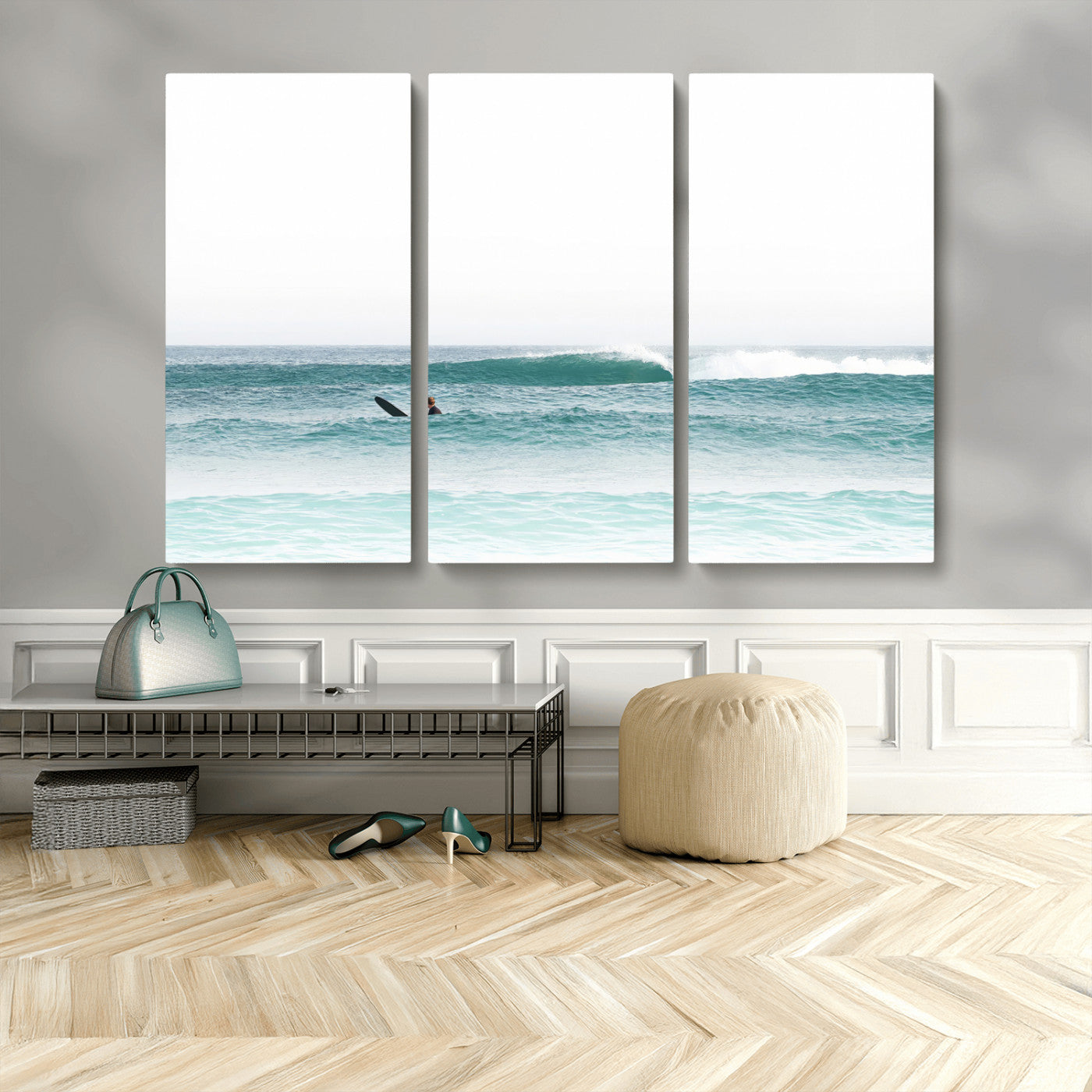 56345117-MGV-CV-36X24-Minimalist Surfing Wall Art Canvas Print, Framed Ocean Waves Art Picture Print, Soft Ocean Perfect Minimalist Coastal Decor