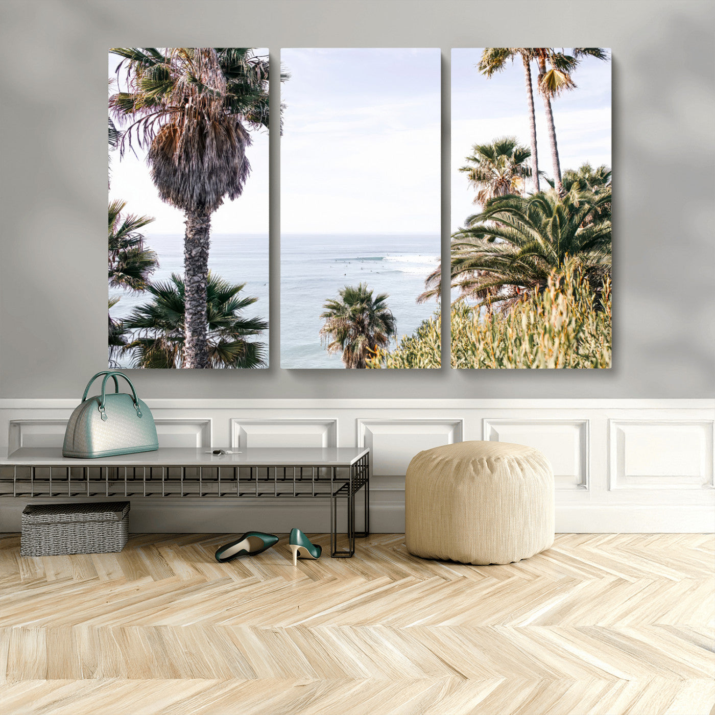 51404565-MGV-CV-36X24-Palm Trees Wall Art Canvas Print, Framed Ocean Breeze Art Picture Print, Coastal View Perfect Tropical Coastal Decor Artwork