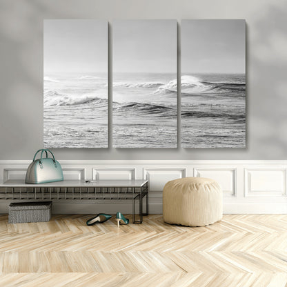 98634812-MGV-CV-36X24-Black and White Ocean Waves Wall Art – Minimalist Sea Canvas Print, Coastal Photography Decor for Living Room, Bedroom or Office