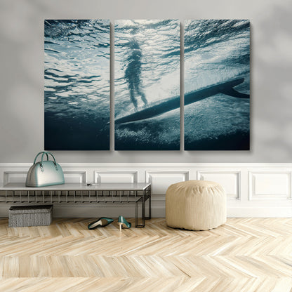 71192524-MGV-CV-48X32-3P-Submerged Surf Wall Art Canvas Print, Framed Underwater Perspective Art Picture Print, Ocean Surf Perfect Coastal Adventure Decor
