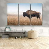 99620201-MGV-CV-36X24-Wild Bison Wall Art Canvas Print, Framed Bison in Prairie Art Picture Print, Rustic Western Perfect Rustic Western Decor Artwork