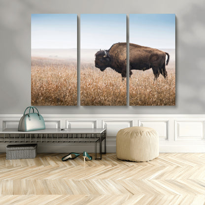 99620201-MGV-CV-36X24-Wild Bison Wall Art Canvas Print, Framed Bison in Prairie Art Picture Print, Rustic Western Perfect Rustic Western Decor Artwork
