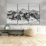 32399691-MGV-CV-48X32-3P-Snowy Mountain Wall Art Canvas Print, Framed Mountain Peaks Art Picture Print, Alpine Mountains Perfect Minimalist Alpine Decor
