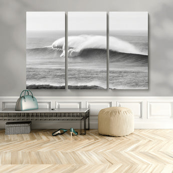 42544082-MGV-CV-36X24-Monochrome Seascape Wall Art Canvas Print, Framed Surf Wave Art Picture Print, Minimalist Ocean Perfect Moody Coastal Decor