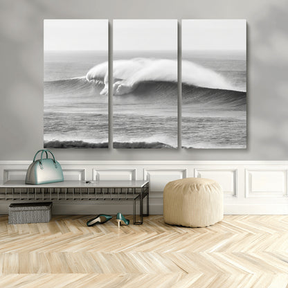 42544082-MGV-CV-36X24-Monochrome Seascape Wall Art Canvas Print, Framed Surf Wave Art Picture Print, Minimalist Ocean Perfect Moody Coastal Decor