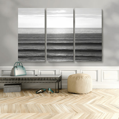 47305203-MGV-CV-48X32-3P-Monochrome Ocean Wall Art Canvas Print, Framed Moody Ocean Art Picture Print, Calm Ocean Perfect Minimalist Coastal Decor Artwork