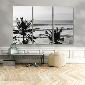 17508038-MGV-CV-36X24-Tropical Coastline Wall Art Canvas Print, Framed Palm Trees Art Picture Print, Ocean Waves Perfect Minimalist Coastal Decor