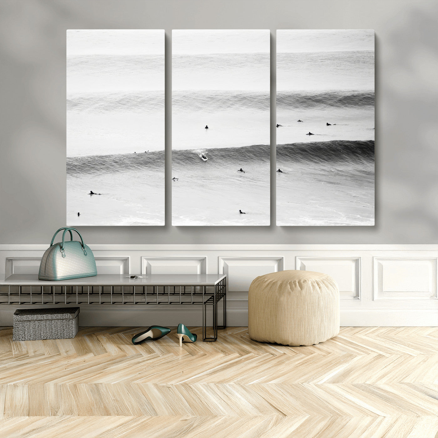 54291445-MGV-CV-36X24-Black White Ocean Wall Art Canvas Print, Framed Coastal Sport Art Picture Print, Ocean Culture Perfect Minimalist Coastal Decor