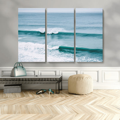73692470-MGV-CV-48X32-3P-Ocean Swell Wall Art Canvas Print, Framed Surf Waves Art Picture Print, Blue Water Perfect Coastal Dynamic Decor Artwork