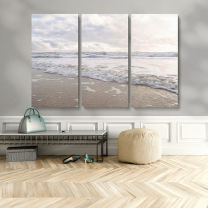 70596264-MGV-CV-48X32-3P-Ocean Waves Wall Art Canvas Print, Framed Coastal Shoreline Art Picture Print, Sea Foam Perfect Coastal Minimalist Decor Artwork