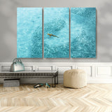 43671474-MGV-CV-36X24-Fish Swarm Wall Art Canvas Print, Framed Marine Life Art Picture Print, Shark Aerial Perfect Wildlife Coastal Decor Artwork