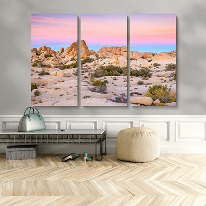 96167137-MGV-CV-48X32-3P-Vibrant Sunset Sky Wall Art Canvas Print, Framed Joshua Tree Art Picture Print, Rugged Terrain Perfect Southwestern Boho Decor