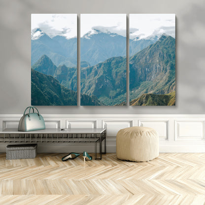 79393816-MGV-CV-36X24-Misty Mountain Wall Art Canvas Print, Framed Cloudy Andean Art Picture Print, Rugged Mountain Perfect Rustic Nature Decor Artwork