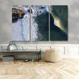 37405684-MGV-CV-48X32-3P-Nazaré Coast Wall Art Canvas Print, Framed Aerial Ocean Art Picture Print, Coastal Fortress Perfect Dramatic Coastal Decor Artwork