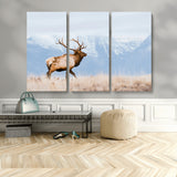 96024025-MGV-CV-48X32-3P-Elk Photography Wall Art Canvas Print, Framed Mountain Wildlife Art Picture Print, Rustic Lodge Decor Perfect Rustic Lodge Decor