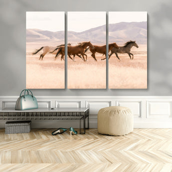83644685-MGV-CV-36X24-Wild Horse Art Wall Art Canvas Print, Framed Rustic Western Art Picture Print, Desert Horse Scene Perfect Rustic Western Decor