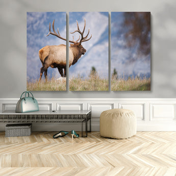 26365841-MGV-CV-36X24-Mountain Elk Art Wall Art Canvas Print, Framed Rustic Wildlife Print Art Picture Print, Lodge Style Decor Perfect Rustic Lodge