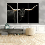 99448328-MGV-CV-36X24-Longhorn Cattle Wall Art Canvas Print, Framed Texas Ranch Art Picture Print, Western Cow Perfect Farmhouse Decor Artwork