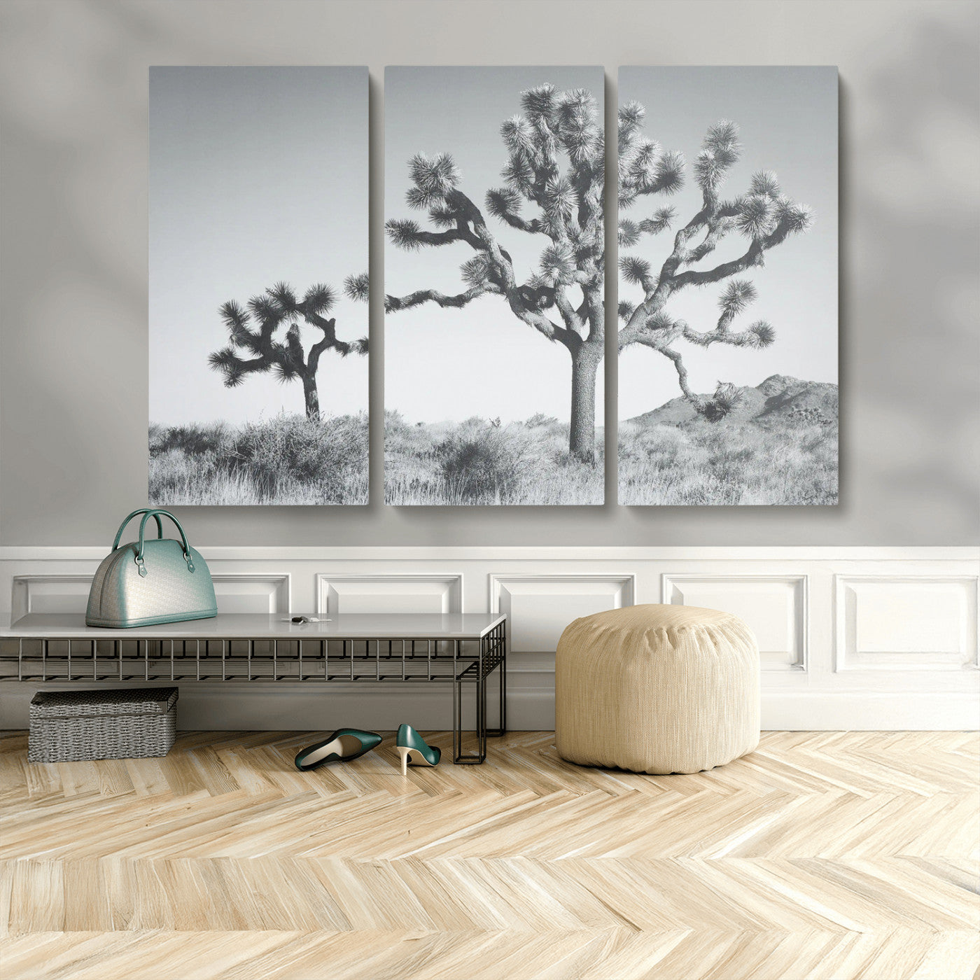 29996209-MGV-CV-48X32-3P-Joshua Tree Art Wall Art Canvas Print, Framed Black White Landscape Art Picture Print, Desert Tree Decor Perfect Southwestern Boho