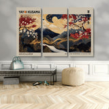 54967195-MGV-CV-36X24-Mount Fuji Wall Art – Japanese Cherry Blossom Abstract Canvas Print, Navy Gold Landscape Painting, Oriental Luxury Home Decor