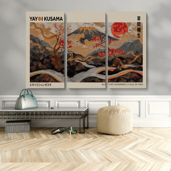 77970791-MGV-CV-36X24-Mount Fuji Golden Abstract Wall Art – Japanese Landscape Canvas Poster, Cherry Blossom & Red Sun Painting, Elegant Zen Oriental