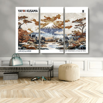 80111817-MGV-CV-48X32-3P-Japanese Landscape Wall Art – Mount Fuji Autumn Canvas Print, Asian Inspired Nature Decor for Living Room, Bedroom, Office or