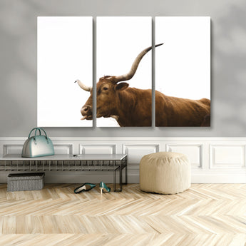 62566114-MGV-CV-36X24-Longhorn Cow Art Wall Art Canvas Print, Framed Rustic Animal Decor Art Picture Print, Texas Bull Photo Perfect Rustic Farmhouse