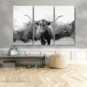 97280319-MGV-CV-36X24-Longhorn Photography Wall Art Canvas Print, Framed Western Cow Decor Art Picture Print, Texas Ranch Style Perfect Rustic Farmhouse