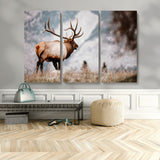 70489411-MGV-CV-48X32-3P-Elk Photography Wall Art Canvas Print, Framed Mountain Wildlife Art Picture Print, Rustic Nature Decor Perfect Rustic Lodge Decor