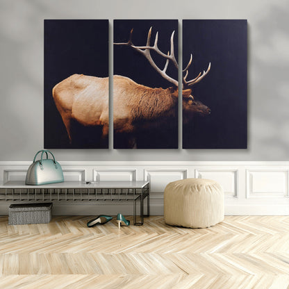 89239257-MGV-CV-48X32-3P-Bull Elk Decor Wall Art Canvas Print, Framed Elk Photography Art Picture Print, Rustic Wildlife Perfect Rustic Lodge Decor Artwork