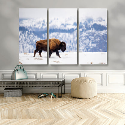 58512275-MGV-CV-36X24-Cowboy Aesthetic Wall Art Canvas Print, Framed Neutral Animal Theme Art Picture Print, Bison Ranch Style Perfect Rustic Western